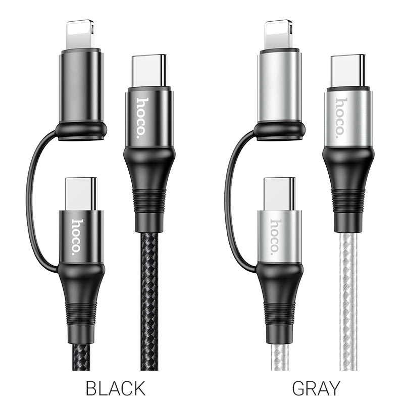 

Кабель USB Type-C(m)-USB Type-C(m)+Lightning 8-pin(m), 3A, 1м, серый HOCO exquisito X50 (6931474734280), X50