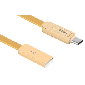 

Кабель USB 2.0(Am)-USB Type-C(m)+Lightning 8-pin(m), плоский, 2.4A, 1м, золотистый HOCO U24 (6957531057680 / УТ000031062), U24