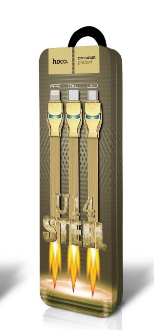 

Кабель Lightning 8-pin(m)-Lightning 8-pin(m)+Micro USB 2.0(Am)+USB 2.0 Type-C(m), плоский, 2.4A, 1.3м, золотистый HOCO U14 (6957531057185 / УТ000031060), U14