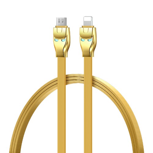 

Кабель Lightning 8-pin(m)+Micro USB 2.0(Bm)-USB 2.0(Am), плоский, 2.4A, 1.3м, золотистый HOCO U14 (6957531057154), U14
