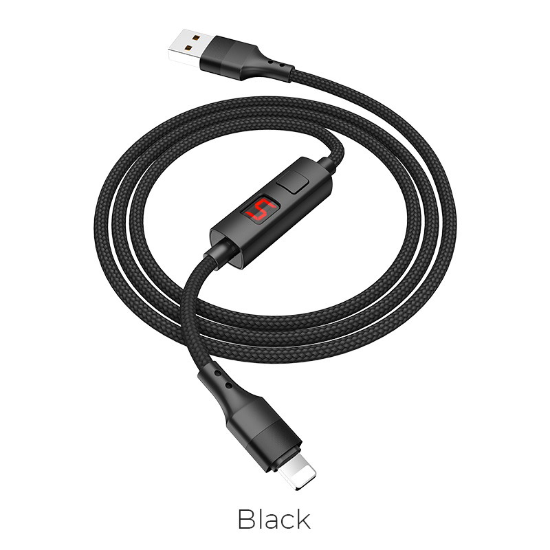 

Кабель Lightning 8-pin(m)-USB 2.0(Am), 2.4A, 1.2м, черный HOCO Central control S13, S13