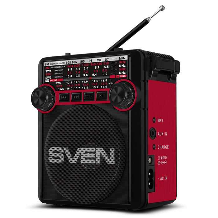 

Портативная акустика SVEN SRP-355, 3 Вт, FM, AUX, USB, SD, microSD, черный/красный (SV-017132), SRP-355