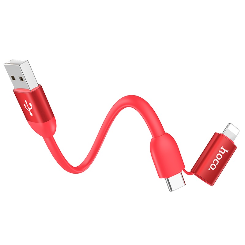 

Кабель Lightning 8-pin(m)/USB 2.0 Type-C(m)-USB 2.0(Am), 2.4A, 20см, красный HOCO U87, U87