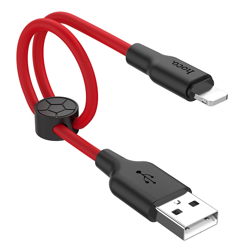 

Кабель USB-Lightning 8-pin, 2.4А, 25 см, черный/красный, HOCO X21 Plus (6931474712356), X21