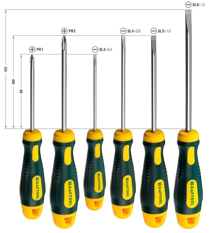Набор отверток, предметов в наборе: 6шт., насадки Cr-Mo, KRAFTOOL (250081-h6)