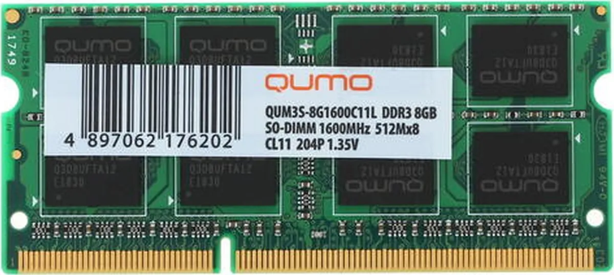 Память DDR3L SODIMM 8Gb, 1600MHz Qumo (QUM3S-8G1600C11L)