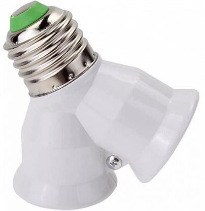 Патрон-переходник пластиковый REV для светодиодных/накаливания/энергосберегающих ламп, с цоколя Е27 на 2хЕ27, белый (24640 4)