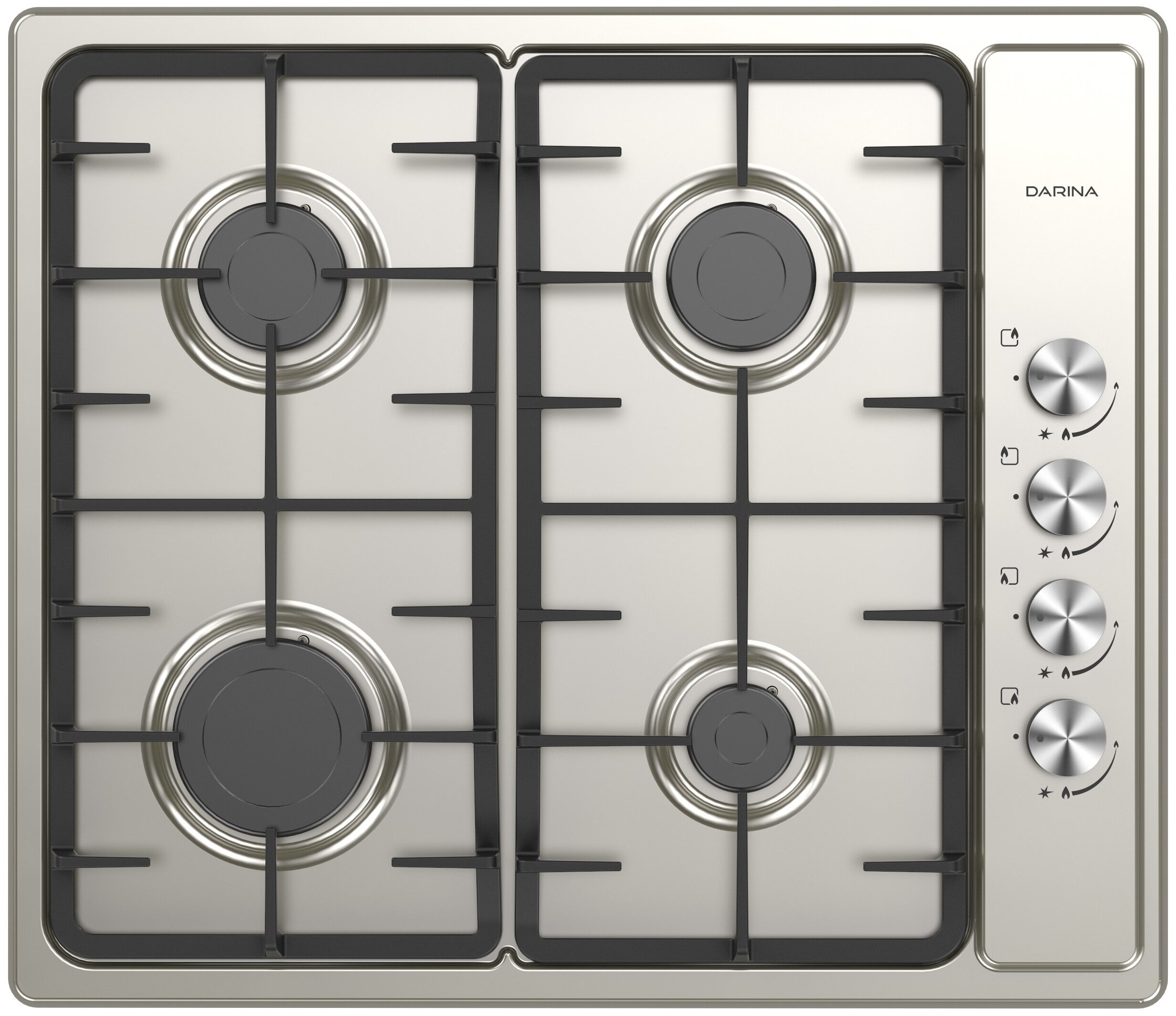 

Газовая варочная панель DARINA T1 BGM341 12 X, 4 конфорки, серебристая (T1BGM34112X), T1 BGM341 12 X