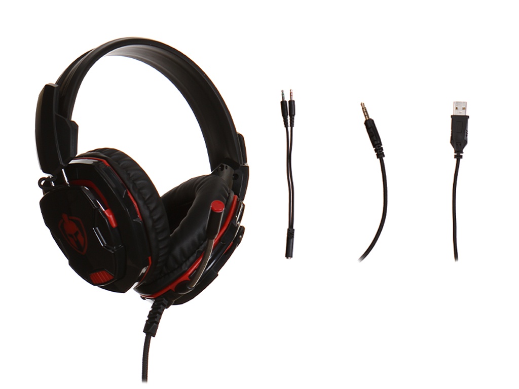 

Гарнитура Perfeo ANDABATES, 2xjack 3.5mm/jack 3.5mm/USB (подсветка), черный/красный (PF_B4181), ANDABATES