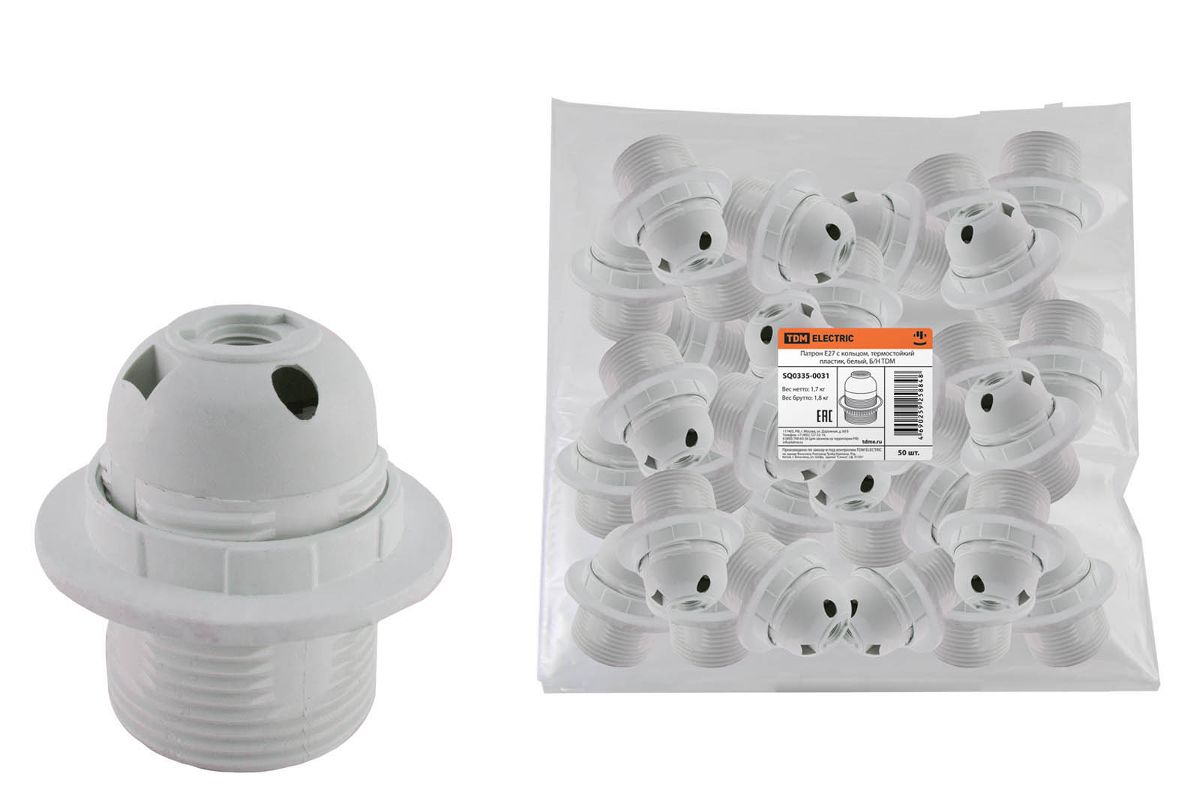 Патрон пластиковый TDM для светодиодных/накаливания/энергосберегающих ламп, белый (SQ0335-0031)