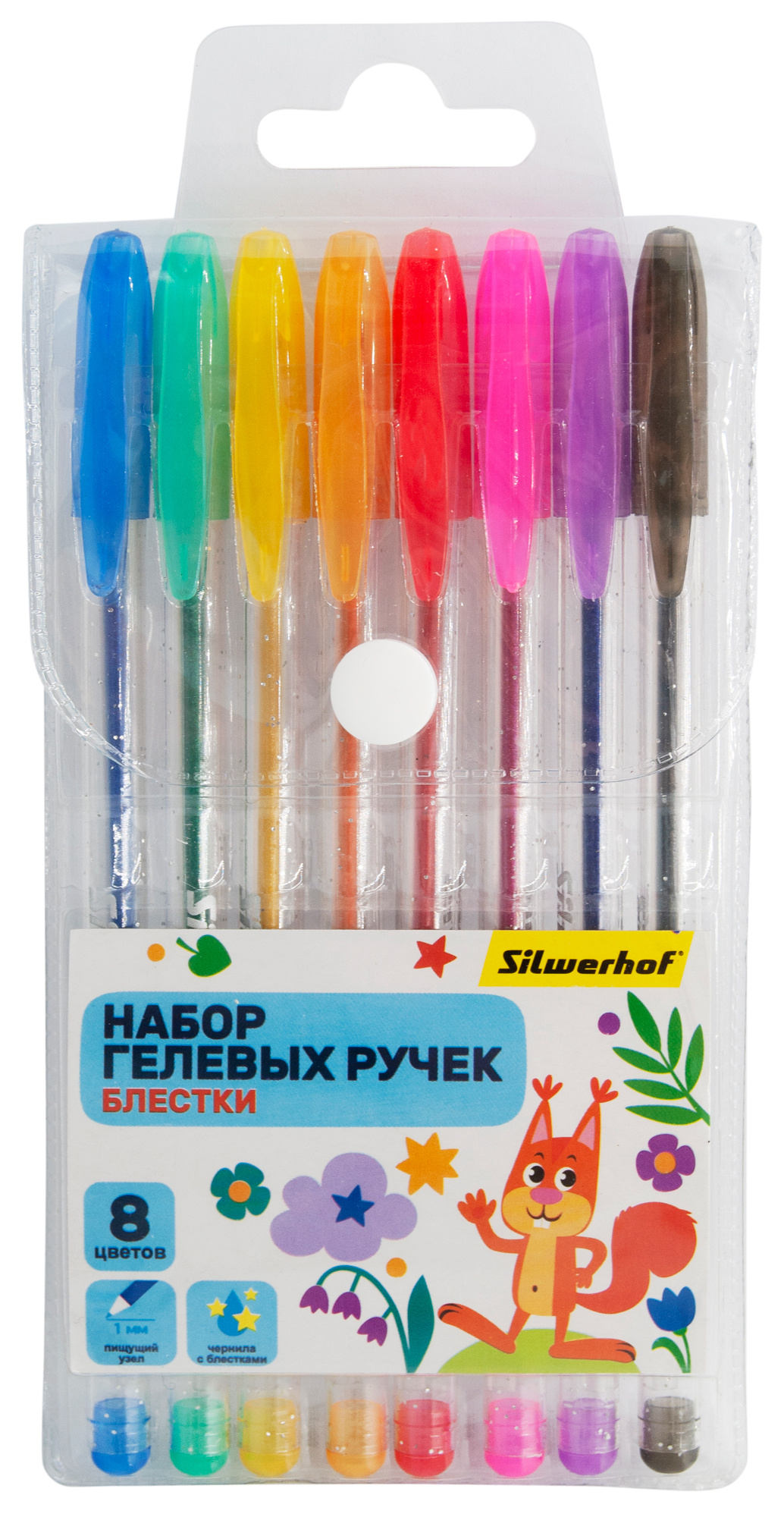 

Набор гелевых ручек Silwerhof Веселые друзья 4630143106305, ассорти/блестки, 8шт., пластик, колпачок, блистер (1548243), 4630143106305