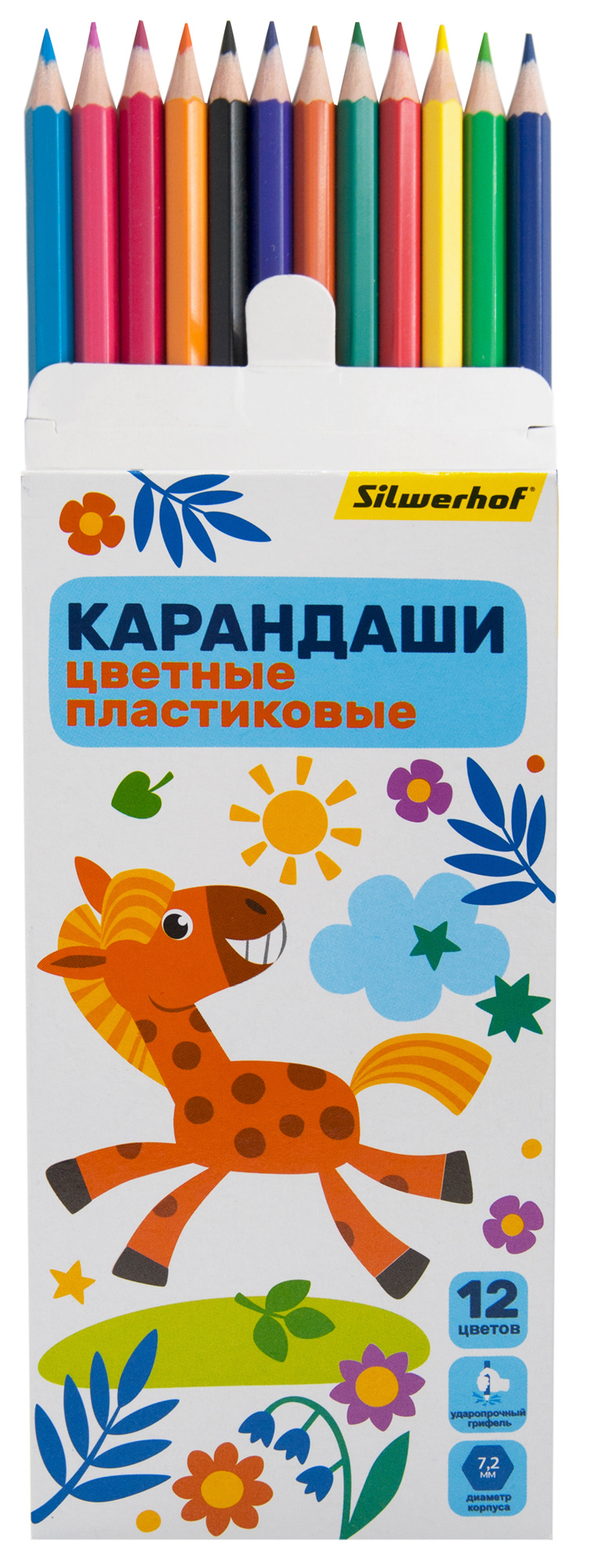 

Набор цветных карандашей Silwerhof Веселые друзья, шестигранные, 12 шт., заточенные (1548979)