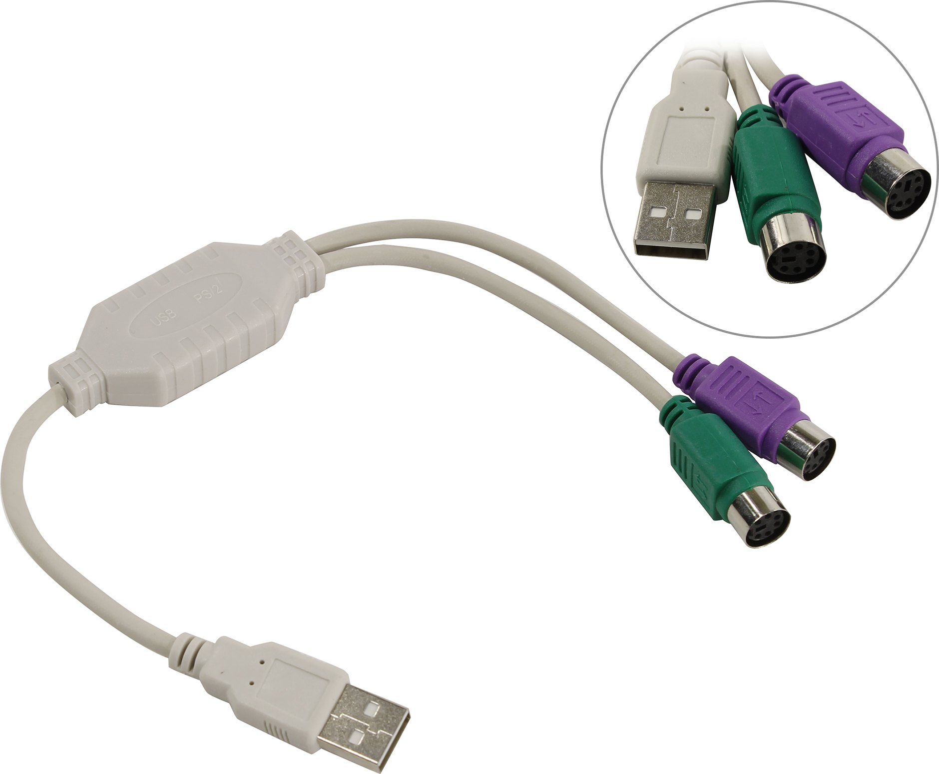 

Переходник (адаптер) USB 2.0(Am)-2xPS/2(f), 10см, белый Telecom (TUS7057)