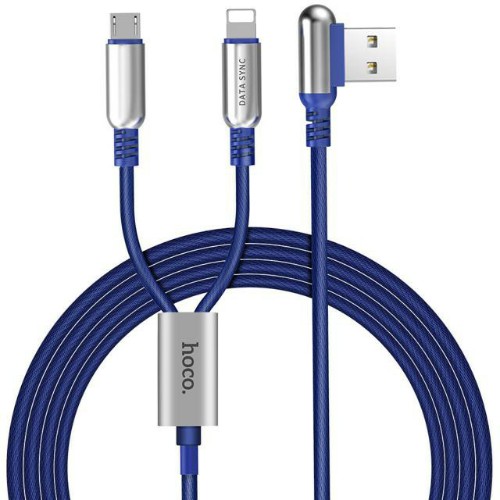 

Кабель Lightning 8-pin+Micro USB-USB, 2.4A, 1.5м, синий HOCO U17 (6957531059011), U17