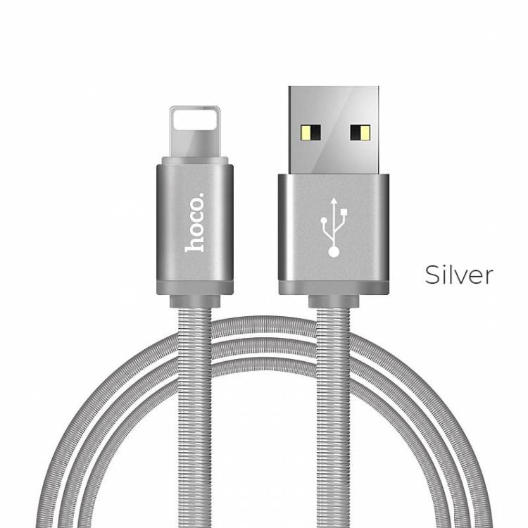 

Кабель Lightning 8-pin(m)-USB 2.0(Am), 2.1A, 1.2м, серый HOCO Full-Metal U5 (6957531037101), U5