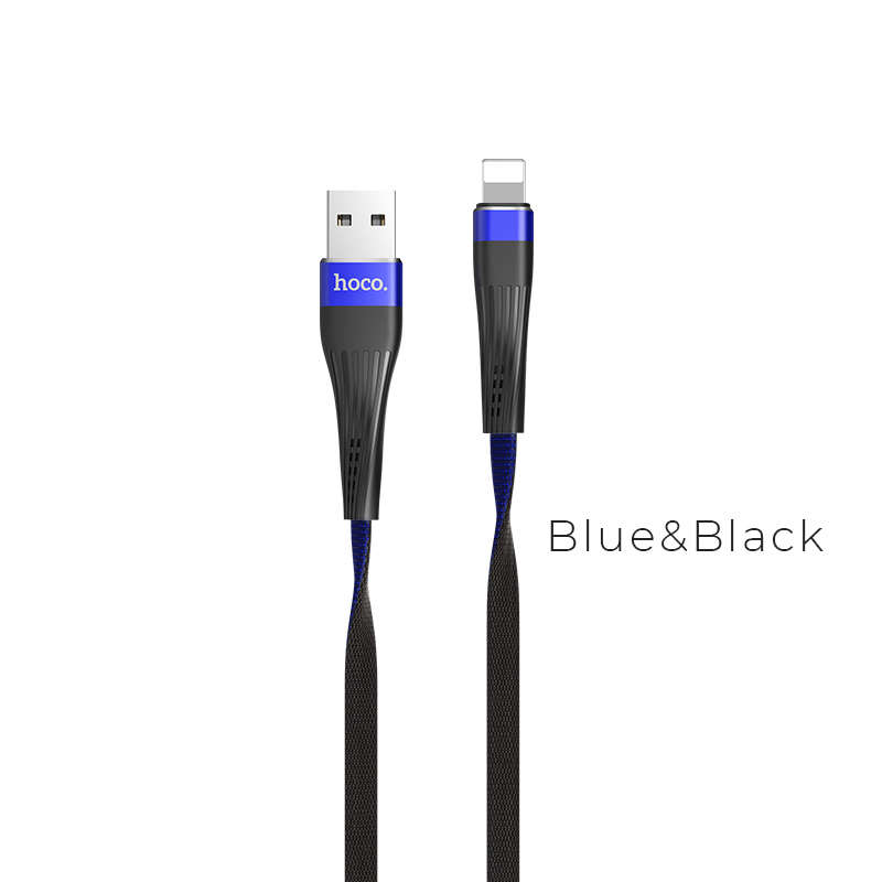 

Кабель USB 2.0(Am)-Lightning 8-pin(m), плоский, 2.4A, 1.2м, синий/черный HOCO Slender U39 (6957531077350), Черный/синий, U39