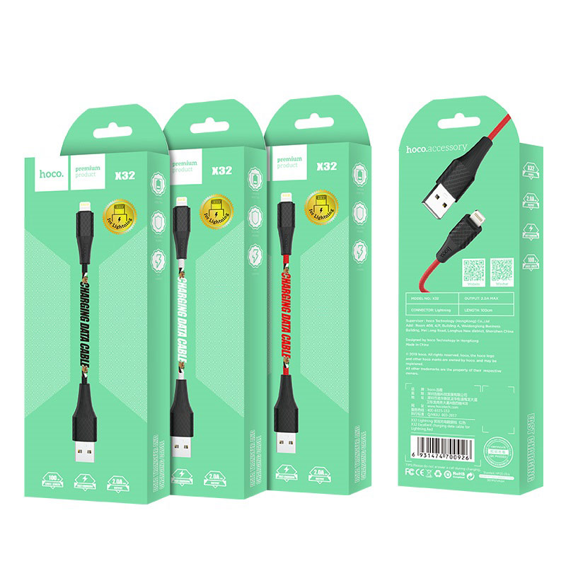 

Кабель USB(Am)-Lightning 8-pin(m), 2А, 1 м, черный, HOCO Excellent X32 (6931474700902), X32