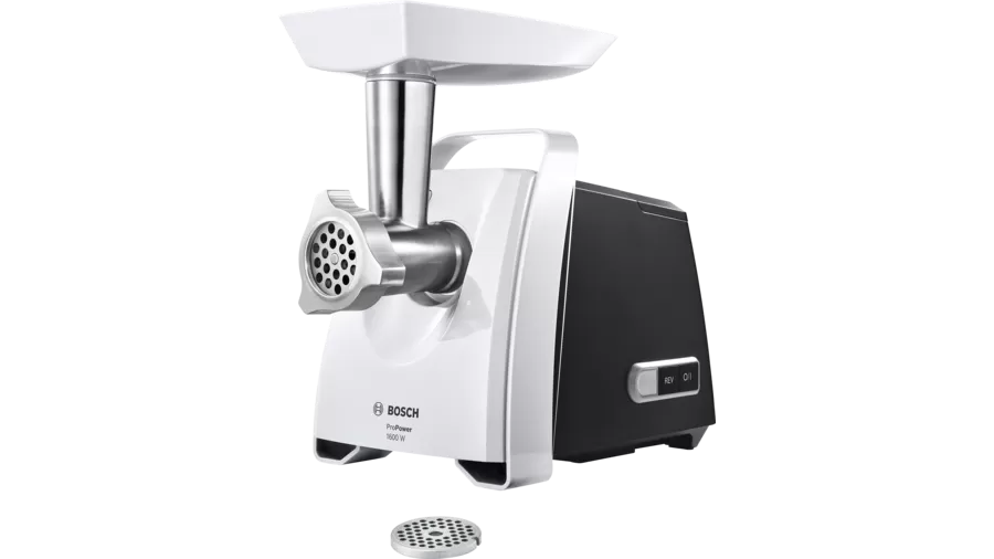 

Электрическая мясорубка Bosch ProPower MFW45000, 1.6 кВт, 2.7 кг/мин, белый/черный, MFW45000