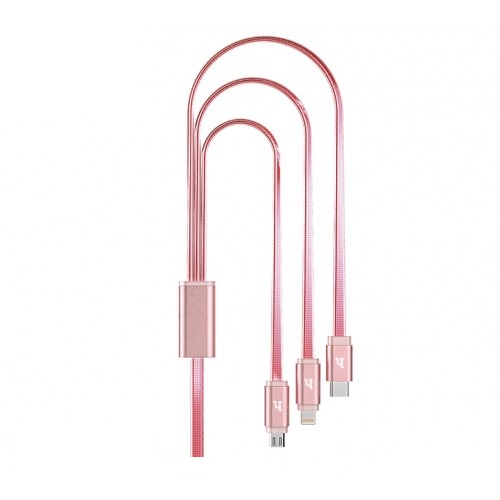 

USB 2.0(Am)-Micro USB 2.0(BM)/USB 2.0 Type-C(M)/Lightning 8-pin(M), плоский, 2.1A, 1м, розовый HOCO UPL12 (6957531033097), UPL12
