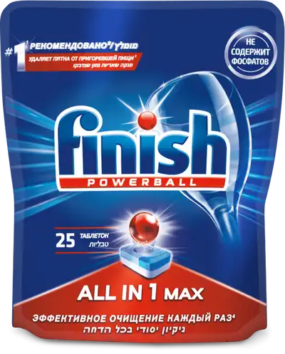 

Таблетки для посудомоечной машины Finish All in One Max, 25 шт. (3025693)