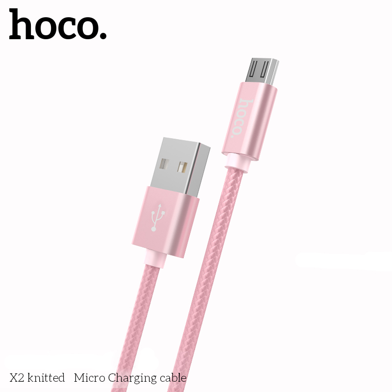 

Кабель Micro USB-USB, 2.1A, 1м, розовый HOCO knitted X2 (6957531032212), X2