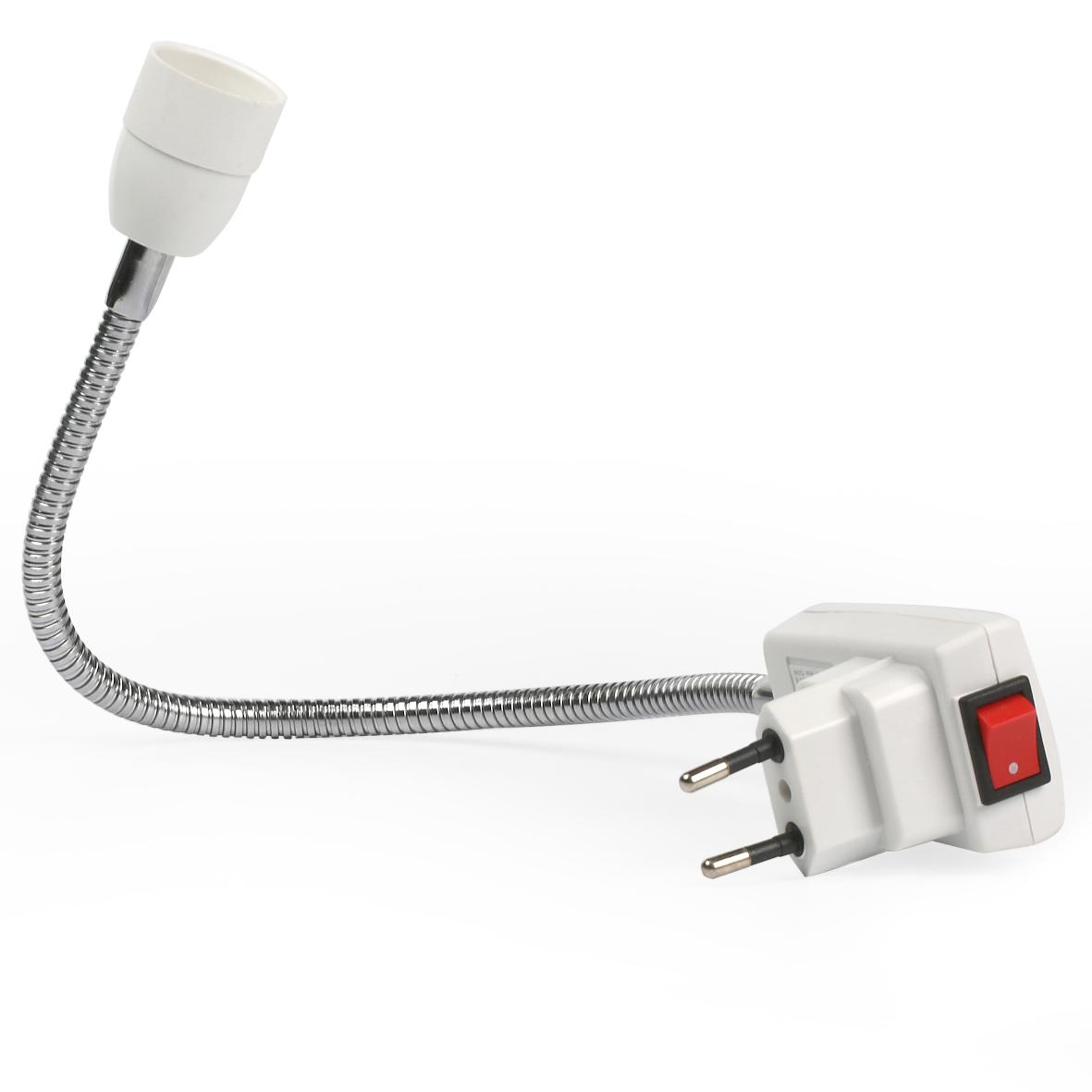 Переходник вилка-патрон пластиковый Smart Buy для светодиодных/накаливания/энергосберегающих ламп, гибкий, с выключателем, белый ( SBL-NL-001)