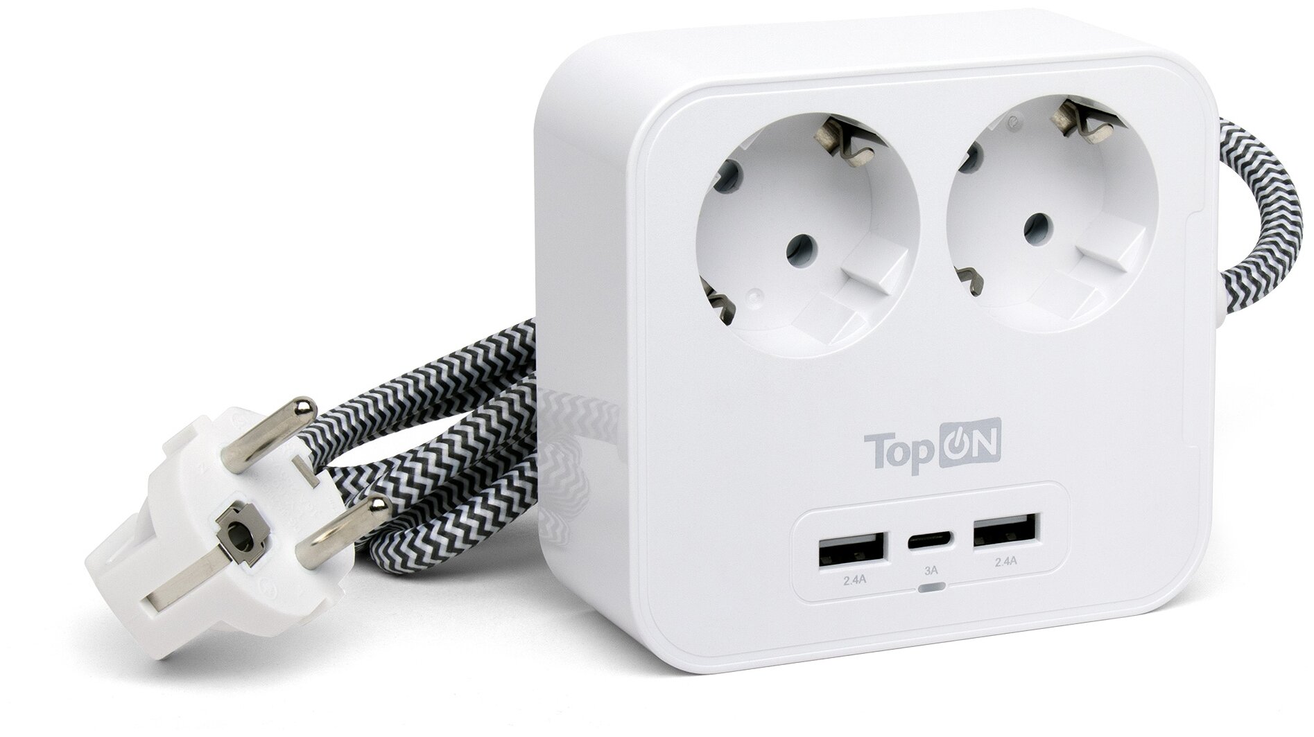Сетевой фильтр TopON TOP-PWS2, 2-розетки, 2 USB и 1USB-C, 1.5 м, белый (102928)