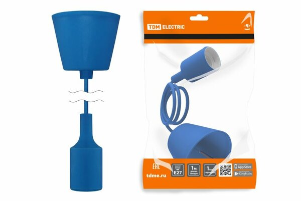 Патрон пластиковый TDM для светодиодных/накаливания/энергосберегающих ламп, с подвесом, синий ( SQ0335-0066)