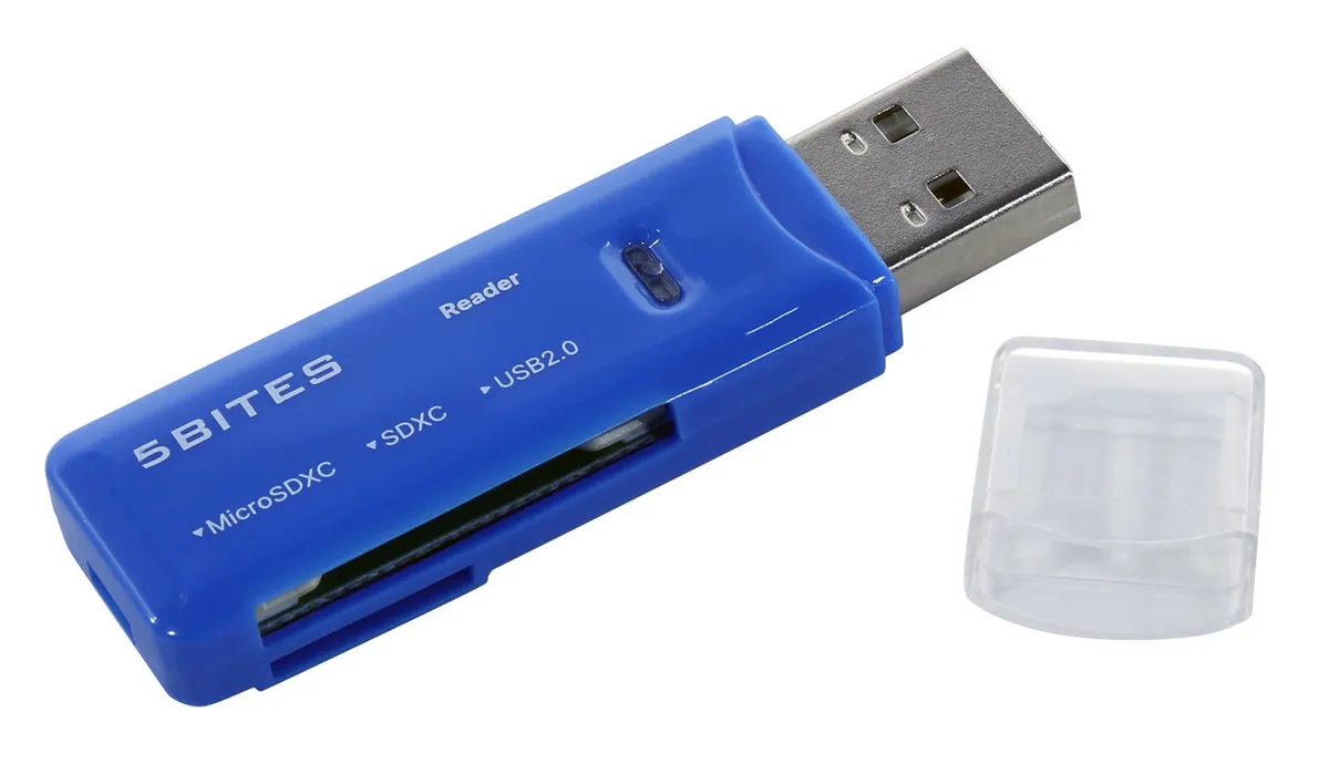 

Картридер внешний USB 2.0 5bites RE2-100BL, TF/SD/micro-SD, USB 2.0, синий, RE2-100BL