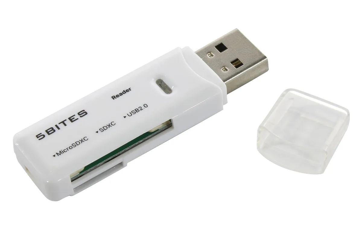 

Картридер внешний 5bites RE2-100WH, TF/SD/micro-SD, USB 2.0, белый, RE2-100WH