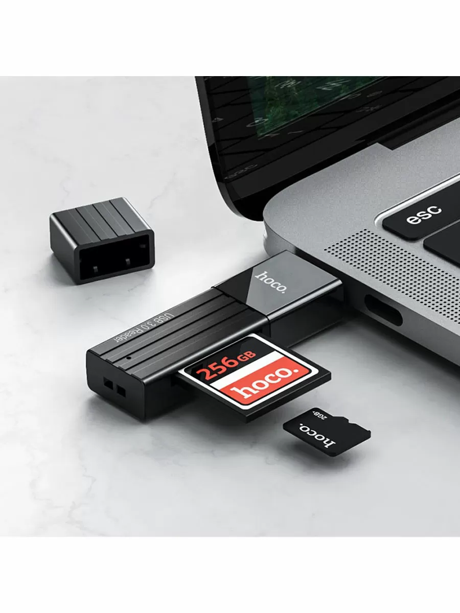 

Картридер внешний USB 3.0 HOCO HB20, SD, microSD, USB 3.0, черный, HB20