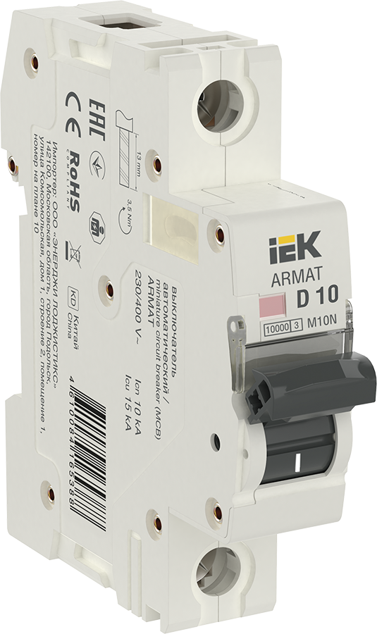 

Выключатель автоматический IEK M10N Armat однополюсный (1P/1П) 10A D 10кА (AR-M10N-1-D010), M10N