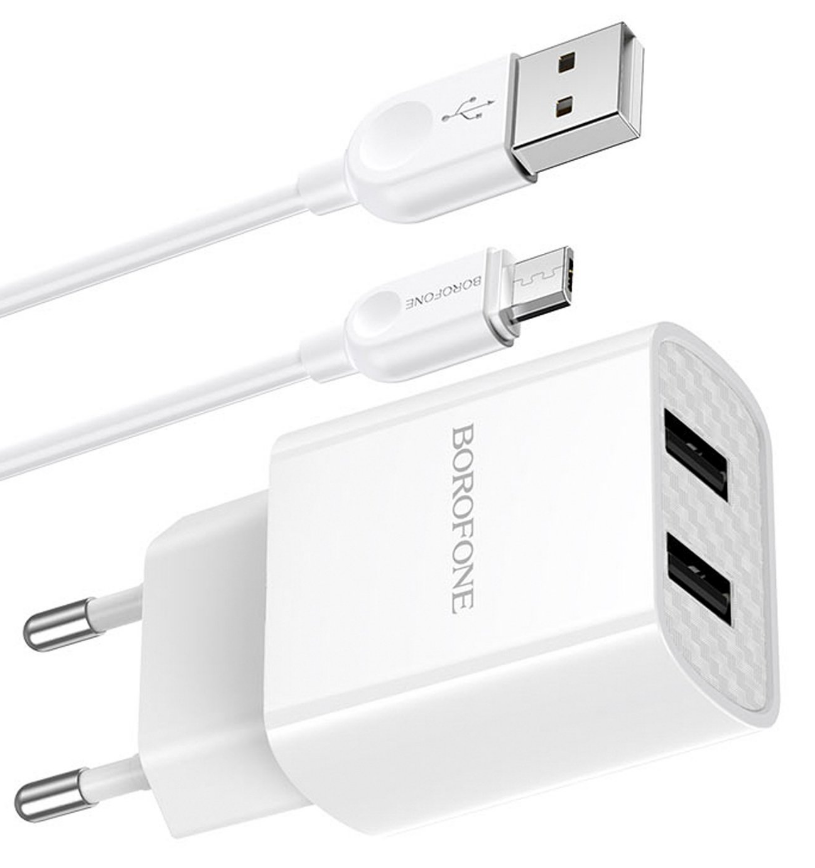 

Сетевое зарядное устройство Borofone BA53A Powerway 15W, 2USB, 1.5A, белый, кабель microUSB, BA53A Powerway