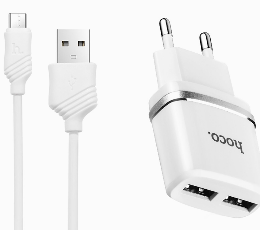 

Сетевое зарядное устройство Hoco c12 10W, 2USB, 1.5A, белый, кабель microUSB, c12