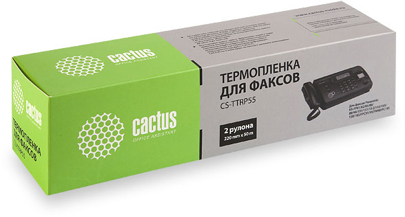Термопленка Cactus CS-TTRP55 для факсов Panasonic (KXF-A55) KX-FP81/82/85/86/88/90/131/151/15 2/153/155/158/185/FPC91/95/FM90/FC195 (2шт/ 220mm x 50м.) Плохая упаковка