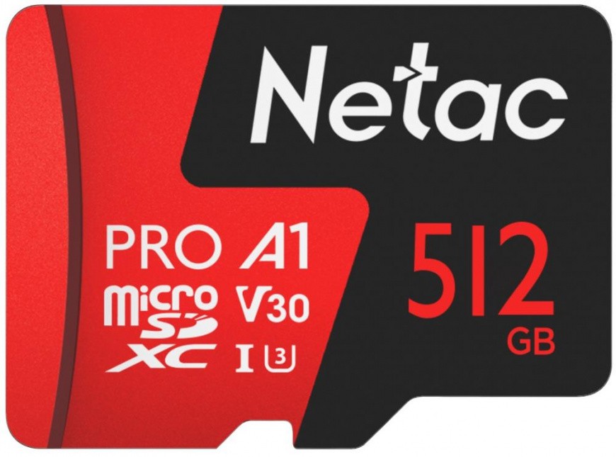 Карта памяти 512Gb microSDXC Netac P500 Extreme Pro Class 10 UHS-I U3 V30 A1 (NT02P500PRO-512G-S)