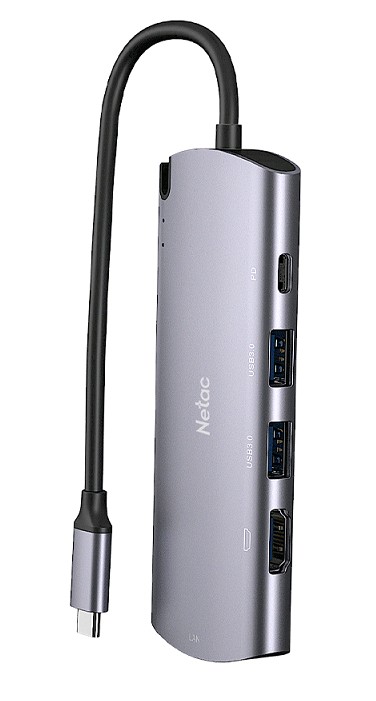 Внешний бокс Netac WH41, 1xM.2 2230/2242/2260/2280 USB3.0 Type-C USB3.0x2, HDMI, PD charging, RJ45, темно-серый ( NT07WH41-32C0)