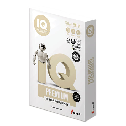 

Бумага A4 120г/м² 250 листов, 170% CIE, IQ Premium, Белый, 0