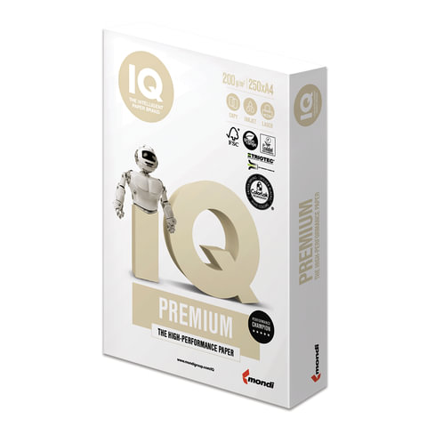 

Бумага A4 200г/м² 250 листов, 170% CIE, IQ Premium, Белый, 0
