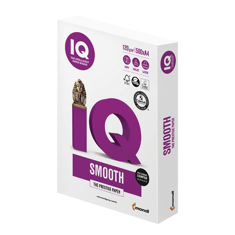 

Бумага A4 120г/м² 500 листов, 170% CIE, IQ SMOOTH, Белый, 0