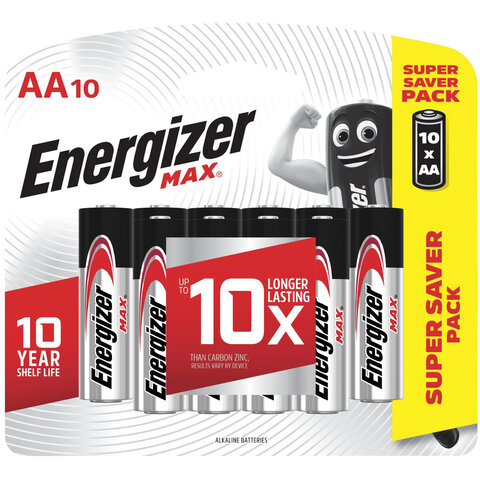 

Батарея Energizer MAX, AA (LR06, 15А), 1.5V, 10шт. ( E301534601)
