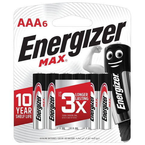 Батарея Energizer MAX, AAA (LR03, 24А), 1.5V, 6шт. ( E301532701) - фото 1