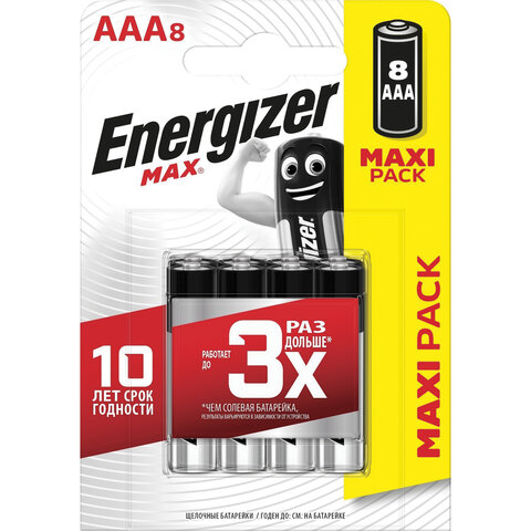 

Батарея Energizer MAX, AAA (LR03, 24А), 1.5V, 8шт. ( E301530901)