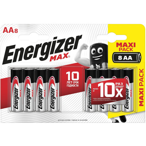 

Батарея Energizer MAX, AA (LR06, 15А), 1.5V, 8шт. ( E301531301)
