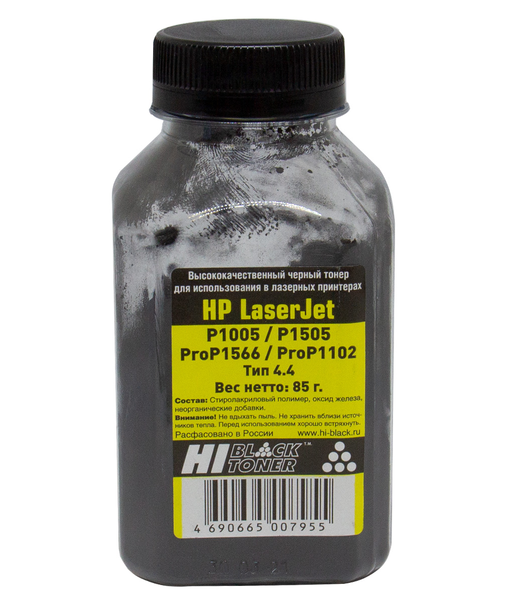 Тонер Hi-Black Тип 4.4, бутыль 85 г, черный, совместимый для LJ P1005/P1505/ProP1566/ProP1102, Тип 4.4 (2010408551)