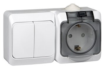 Блок розетка+выключатель Schneider Electric Этюд BPA16-242B,16А,, выключателей: 2, розеток: 1, белый (BPA16-242B)