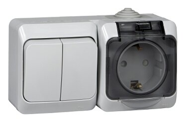 Блок розетка+выключатель Schneider Electric Этюд BPA16-242C,16А,, выключателей: 2, розеток: 1, серый (BPA16-242C)
