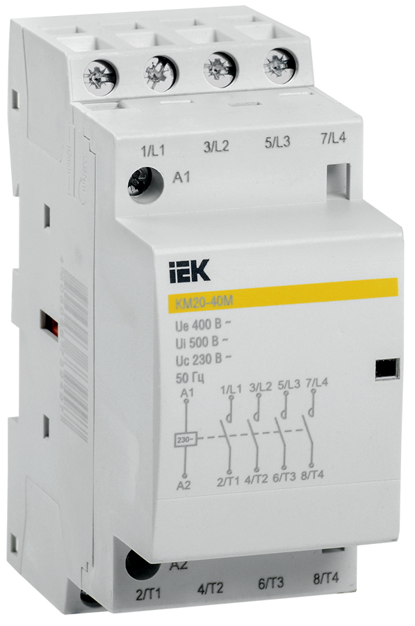 

Контактор модульный четырехполюсный (4P) 20А 400 В/230 В, AC, 4НО, IP20, IEK КМ20-40М (MKK11-20-40), КМ20-40М