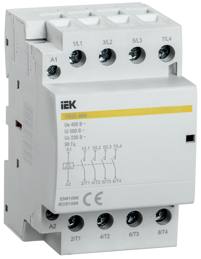 Контактор модульный 25А 400 В/230 В, AC, 4НО, IEK КМ25-40М