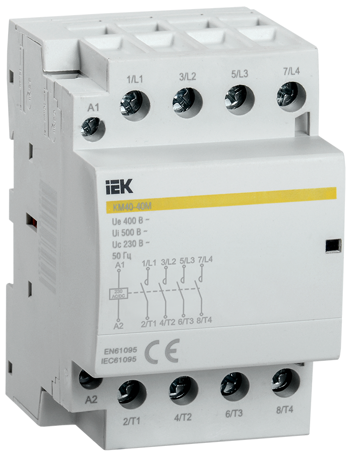 Контактор модульный 40А 400 В/230 В, AC, 4НО, IEK КМ40-40М